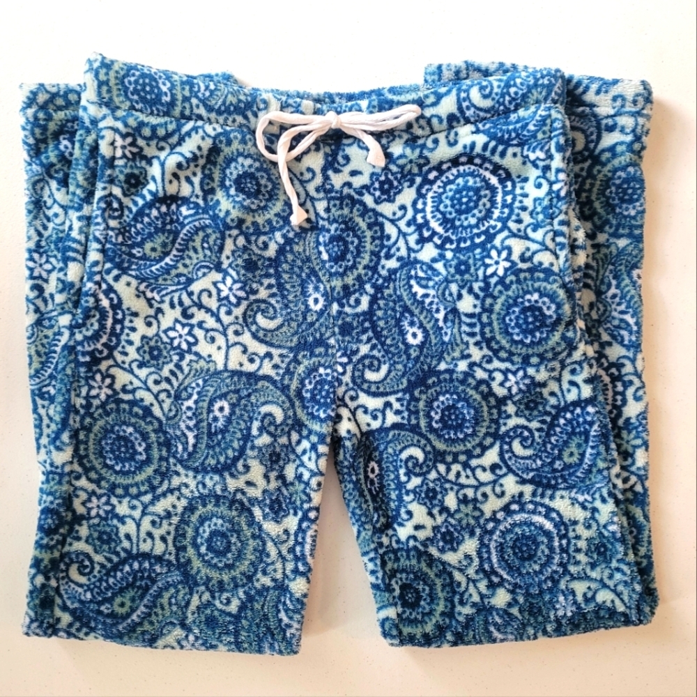 Cynthia Rowley Blue Fleece Paisley Patterned Pajama Pants Size M